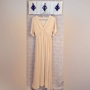 XL | Off White Full Length Maternity Dress "PinkBlush"